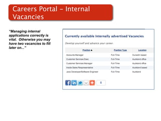 Careers Portal - Internal
  Vacancies

“Managing internal
applications correctly is
vital. Otherwise you may
have two vacancies to fill
later on...”                 Screenshot of
                                 RMS
 