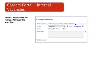 Careers Portal - Internal
  Vacancies

Internal applications are
managed through the
workflow.
 