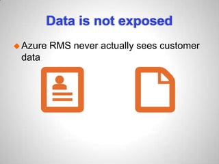 Data is not exposed
Azure RMS never actually sees customer
data
 