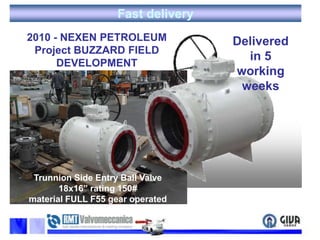 Fast delivery2010 - NEXEN PETROLEUMProject BUZZARD FIELD DEVELOPMENTDelivered in 5 working weeksTrunnion Side Entry Ball Valve18x16” rating 150# material FULL F55 gear operated 