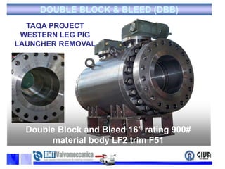 DOUBLE BLOCK & BLEED (DBB)TAQA PROJECT WESTERN LEG PIG LAUNCHER REMOVALDouble Block and Bleed 16" rating 900#  material body LF2 trim F51