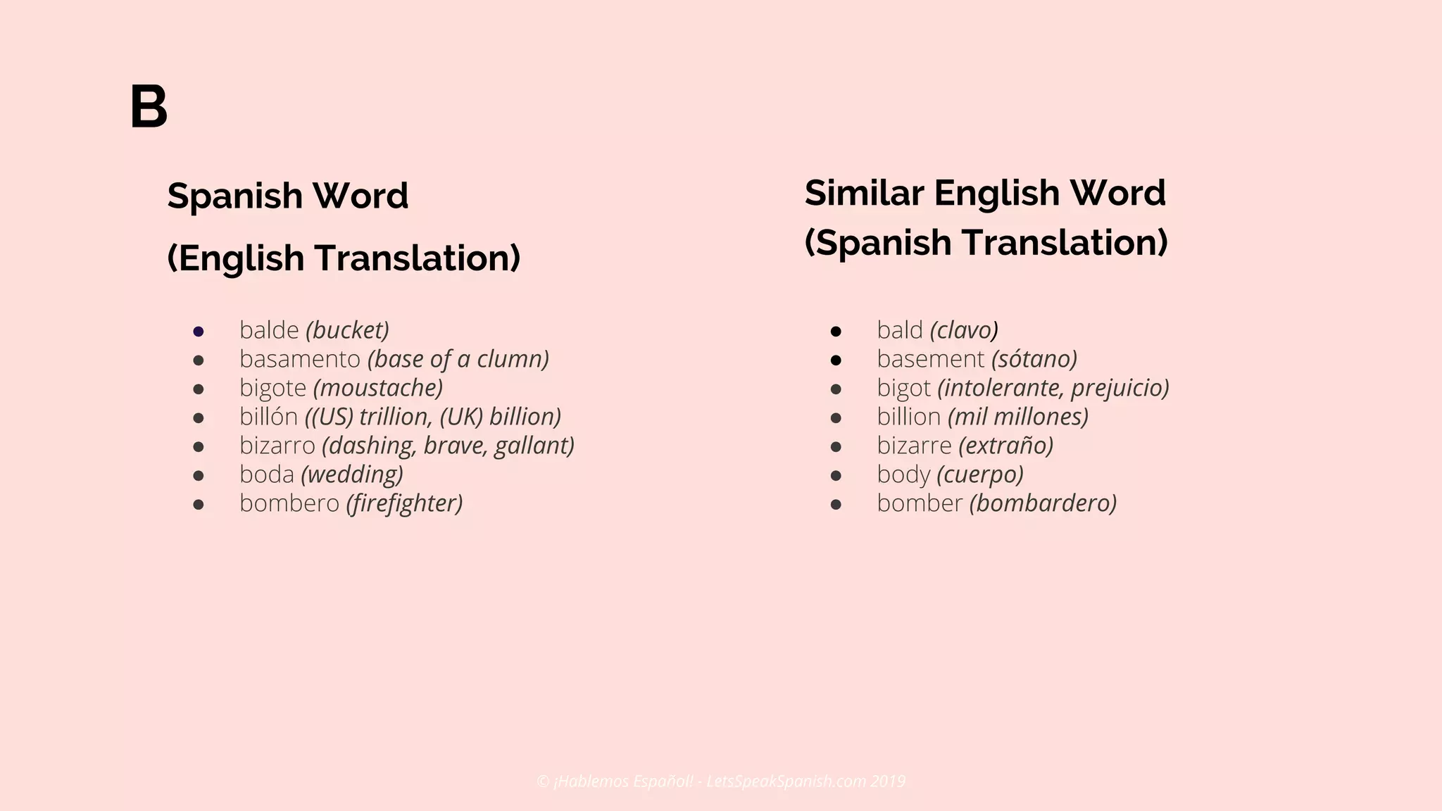 The big list of "False Friends" Spanish - English | PPTX