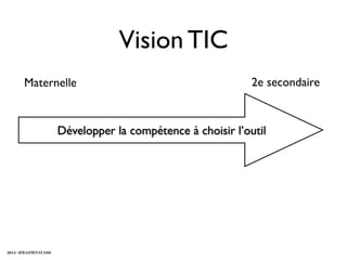 Vision TIC
        Maternelle                                               2e secondaire


                          Développer la compétence à choisir l’outil




2012 - SÉBASTIEN STASSE
 