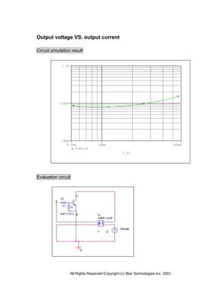 Output voltage VS. output current

Circuit simulation result


             1.0V




            100mV




             10mV
               5.0mA                10mA                                           60mA
                   V(F1:2)
                                                   I_I2




Evaluation circuit




                    All Rights Reserved Copyright (c) Bee Technologies Inc. 2005
 