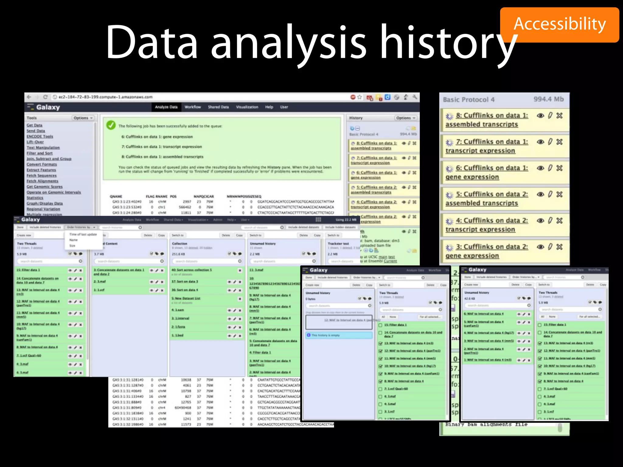 Accessibility
Data analysis history
 