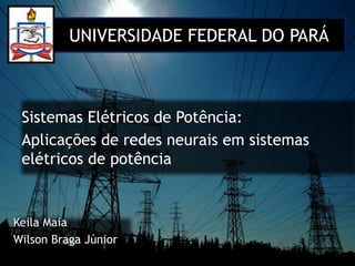 Keila Maia
Wilson Braga Júnior
Sistemas Elétricos de Potência:
Aplicações de redes neurais em sistemas
elétricos de potência
UNIVERSIDADE FEDERAL DO PARÁ
 
