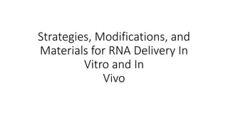 Strategies, Modifications, and
Materials for RNA Delivery In
Vitro and In
Vivo
 