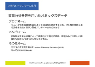 http://www.nias.affrc.go.jp/gmogmo/FAQ/app/J3.html
( )
Mouse Phenome Database (MPD)
http://phenome.jax.org/
 