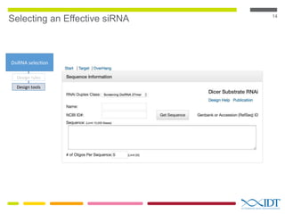14
Selecting an Effective siRNA
DsiRNA selec on
Design rules
Design tools
 
