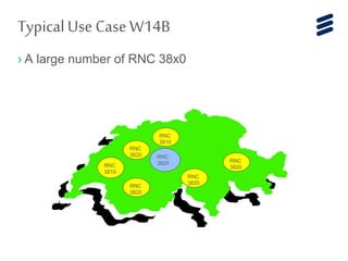 TypicalUse CaseW14B
› A large number of RNC 38x0
RNC
3820
RNC
3810
RNC
3820
RNC
3820
RNC
3820
RNC
3810
RNC
3820
 