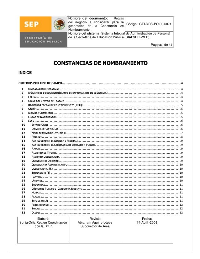 Constancia de personal codigos SEP