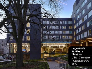 Logements
étudiants
(Seattle)
USA - 7 niveaux
- Ossature bois -
2010
 