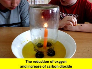 The reduction of oxygen
and increase of carbon dioxide
 