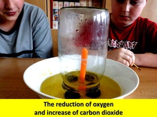 The reduction of oxygen
and increase of carbon dioxide
 