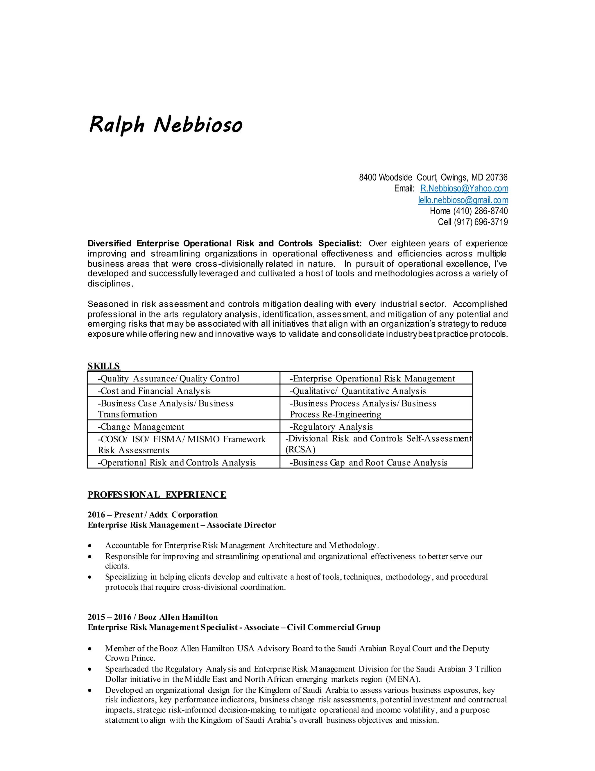Ralph Nebbioso - Enterprise Risk Management Specialist | DOCX
