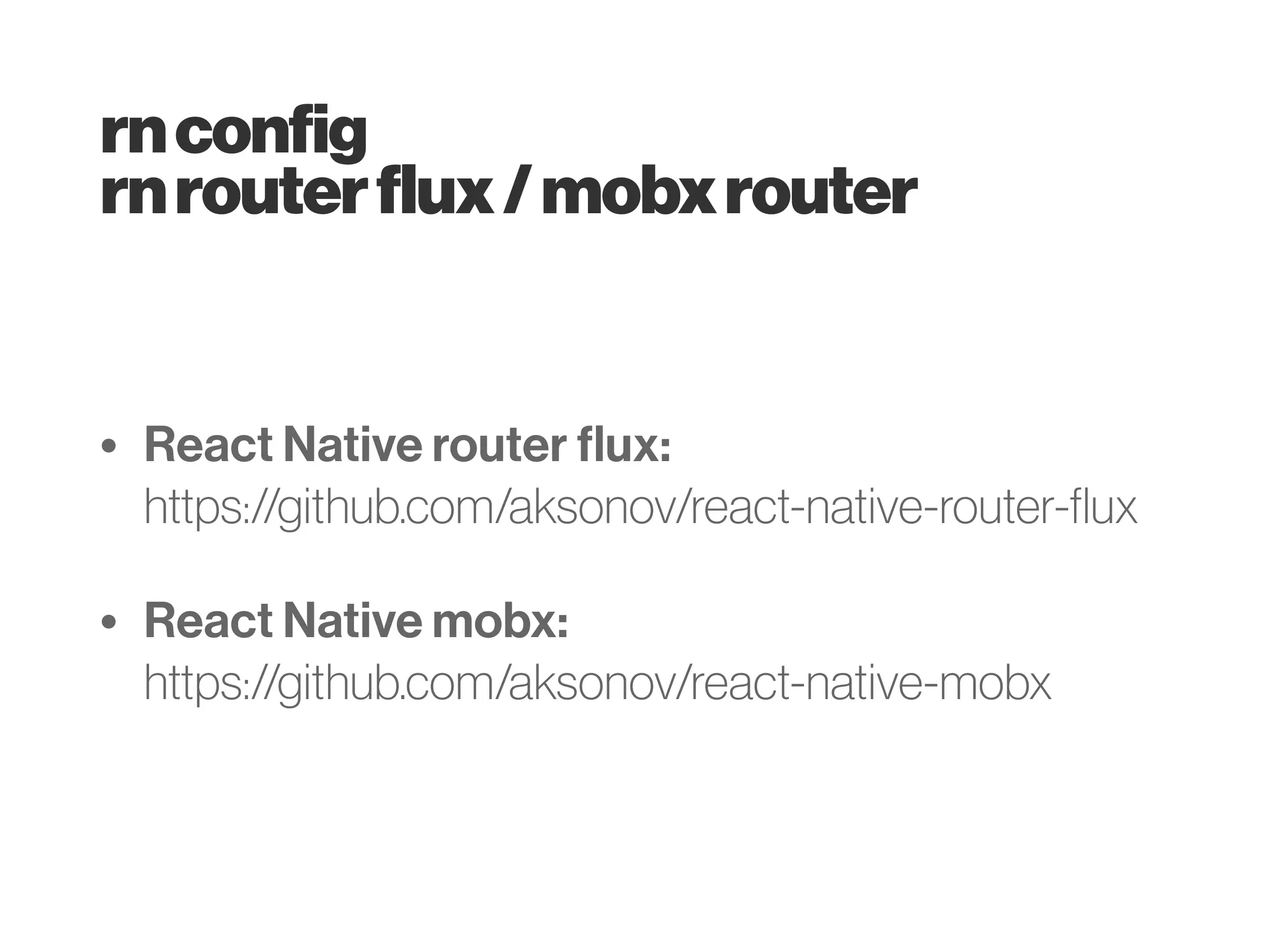 • Códigos: https://github.com/guilhermebruzzi/rnExamples
• Exemplo geral
1. Hello World + Reload e hot reload
2. Componentes padrões: Textos, imagens e ListView
3. Routers que usamos
reactnative
exemplos
 