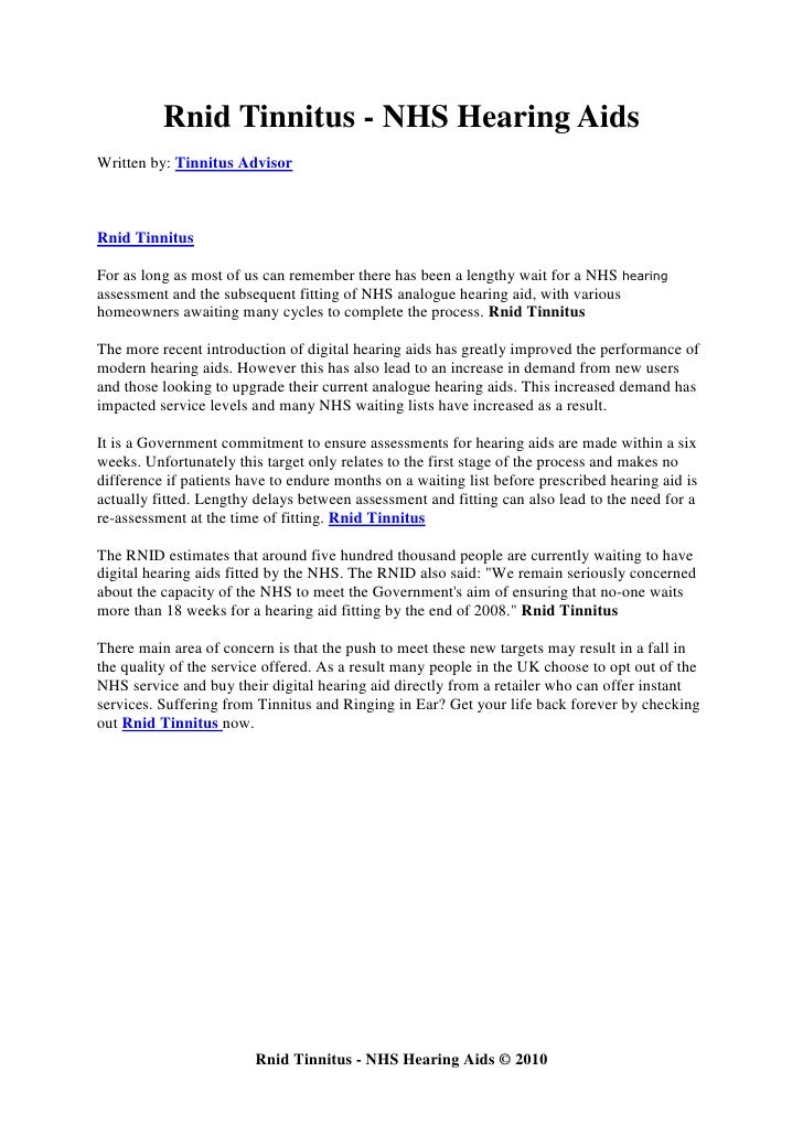 Rnid tinnitus nhs hearing aids