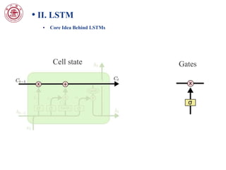• II. LSTM
• Core Idea Behind LSTMs
Cell state Gates