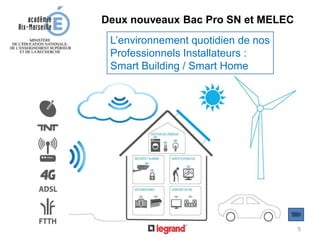 L’environnement quotidien de nos
Professionnels Installateurs :
Smart Building / Smart Home
Deux nouveaux Bac Pro SN et MELEC
5
 