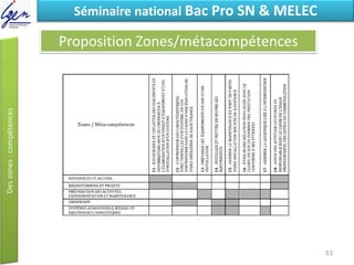 Eléments de constatSéminaire national Bac Pro SN & MELEC
Proposition Zones/métacompétences
53
 