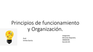 Principios de funcionamiento
y Organización.
Integrante:
Miranda Alejandra.
30606540.
Sección:05
Prof:
Emilse García.
 