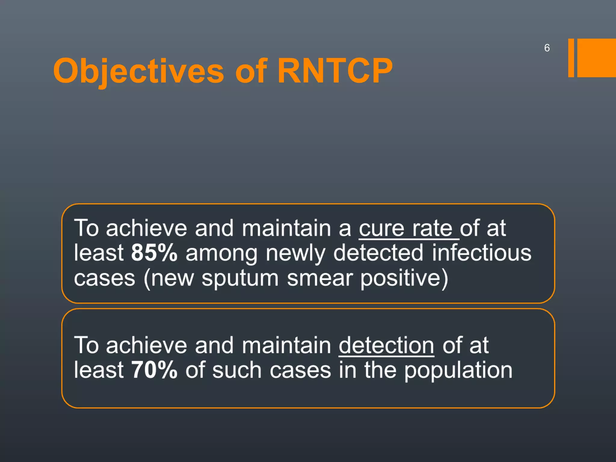 Objectives of RNTCP
6
 