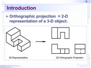 Copyright ©2010 by K. Plantenberg
Restricted use only
Introduction
 Orthographic projection = 2-D
representation of a 3-D object.
 