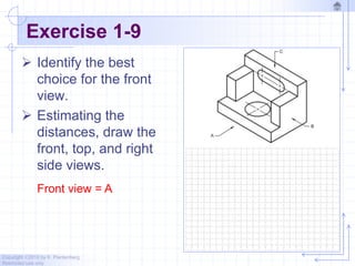 Copyright ©2010 by K. Plantenberg
Restricted use only
Exercise 1-9
 Identify the best
choice for the front
view.
 Estimating the
distances, draw the
front, top, and right
side views.
Front view = A
 