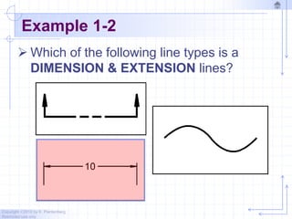 Copyright ©2010 by K. Plantenberg
Restricted use only
Example 1-2
 Which of the following line types is a
DIMENSION & EXTENSION lines?
 
