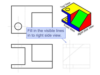 Fill in the visible lines
in to right side view.
 