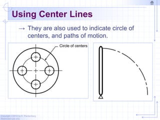 Copyright ©2010 by K. Plantenberg
Restricted use only
Using Center Lines
→ They are also used to indicate circle of
centers, and paths of motion.
 