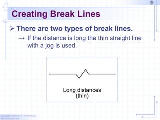 Copyright ©2010 by K. Plantenberg
Restricted use only
Creating Break Lines
 There are two types of break lines.
→ If the distance is long the thin straight line
with a jog is used.
 