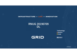 Copyright © 2019 GRID All Rights Reserved.
INFRASTRUCTURE + LIFE + INNOVATION
12019/8/15
RNUG 20190709
DL
Technology
Solution
Group
諏訪佑介
 