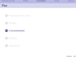 N. Brauner 244
Pr´esentation des outils Mod`eles L’environnement Donn´ees Application
R´esoudre un mod`ele simple
Lancer la r´esolution et visualiser la solution
Notiﬁcation
Console
Problem Browser
 
