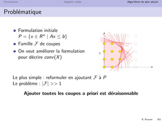N. Brauner 282
Formulation In´egalit´e valide Algorithme de plan s´ecant
Plan
26 Formulation
27 In´egalit´e valide
28 Algorithme de plan s´ecant
 