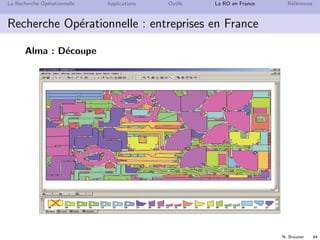 N. Brauner 44
La Recherche Op´erationnelle Applications Outils La RO en France R´ef´erences
Recherche Op´erationnelle : entreprises en France
Alma : D´ecoupe
 
