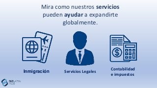 Mira como nuestros servicios
pueden ayudar a expandirte
globalmente.
Servicios Legales
Contabilidad
e impuestos
Inmigración
 