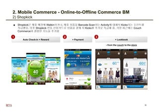 2. Mobile Commerce - Online-to-Offline Commerce BM
2) Shopkick
■   Shopkick은 제휴 매장에 Walkin하거나, 제휴 상품을 Barcode Scan하는 Activ...