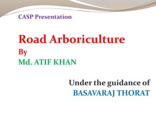 CASP Presentation
Road Arboriculture
By
Md. ATIF KHAN
Under the guidance of
BASAVARAJ THORAT
 