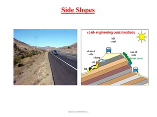 Side Slopes
Road Geometrics:1
 