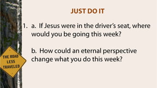 Matthew 16:24-26MSGThen Jesus went to work on his disciples. "Anyone who intends to come with me has to let me lead. You're not in the driver's seat; I am. Don't run from suffering; embrace it. Follow me and I'll show you how. Self-help is no help at all. Self-sacrifice is the way, my way, to finding yourself, your true self. What kind of deal is it to get everything you want but lose yourself? What could you ever trade your soul for? 