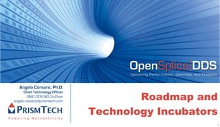 OpenSplice DDS
                                       Delivering Performance, Openness, and Freedom


   Angelo Corsaro, Ph.D.

                                         Roadmap and
      Chief Technology Officer
        OMG DDS SIG Co-Chair
angelo.corsaro@prismtech.com


                                 Technology Incubators
                                                                                       1
 