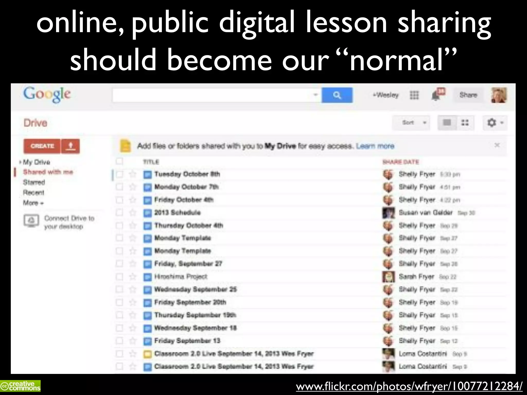online, public digital lesson sharing
should become our “normal”
www.ﬂickr.com/photos/wfryer/10077212284/
 