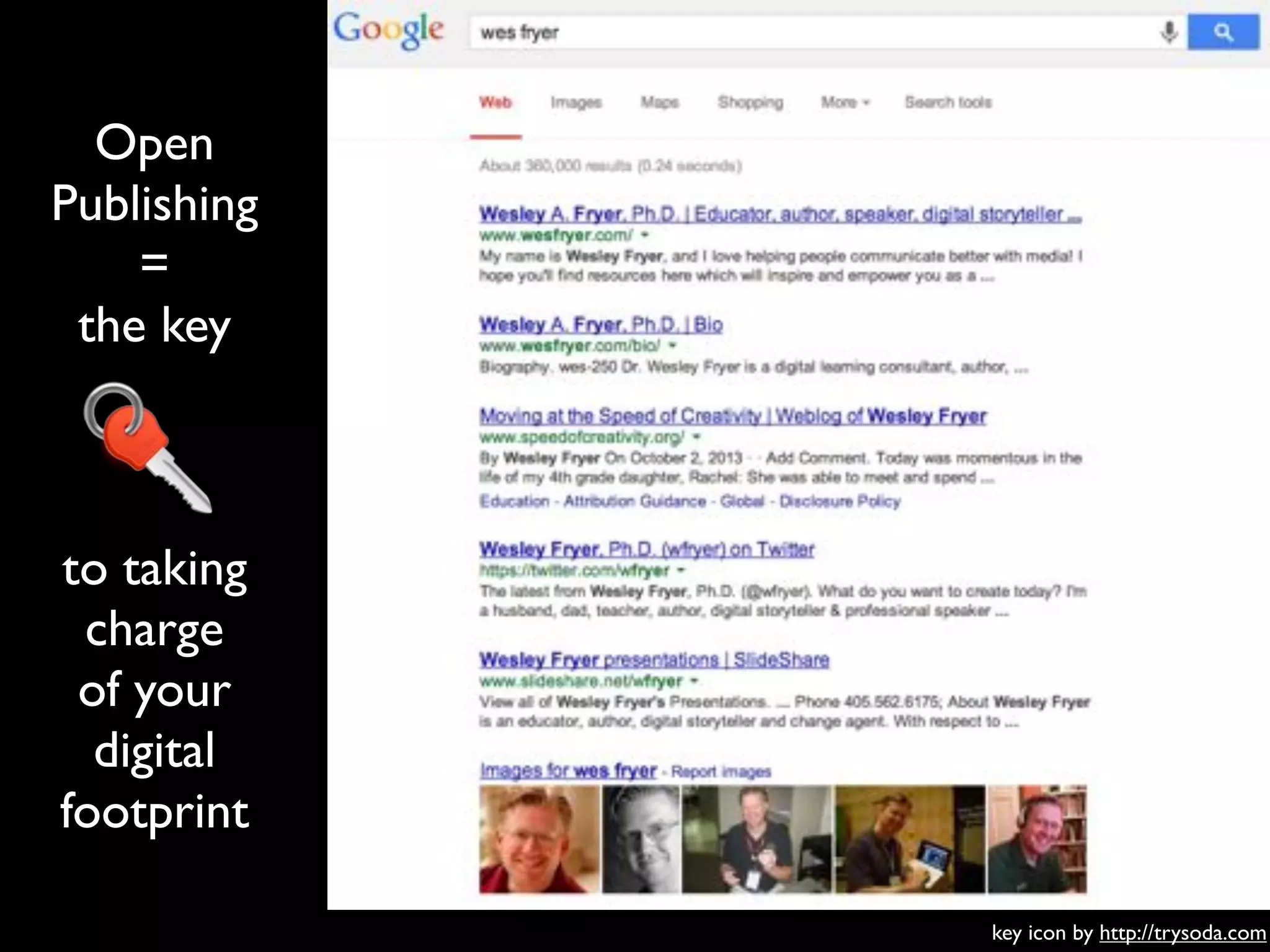 Open
Publishing
=
the key
to taking
charge
of your
digital
footprint
key icon by http://trysoda.com
 