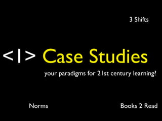 <1> Case Studies
your paradigms for 21st century learning?
3 Shifts
Books 2 ReadNorms
 
