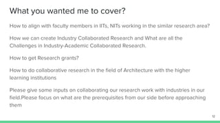 What you wanted me to cover?
12
How to align with faculty members in IITs, NITs working in the similar research area?
How ...