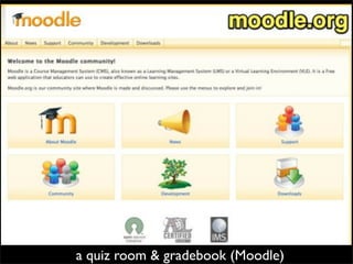 a quiz room & gradebook (Moodle)
 