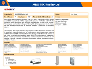 72
Organization MRO-TEK Reality Ltd Status Live Stage
No. of Users 26 Employees 300+ No. of Units / Branches 1 Contact
MRO...
