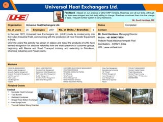 76
Organization Universal Heat Exchangers Ltd. Status Completed
No. of Users 20 Employees 200+ No. of Units / Branches 1 C...