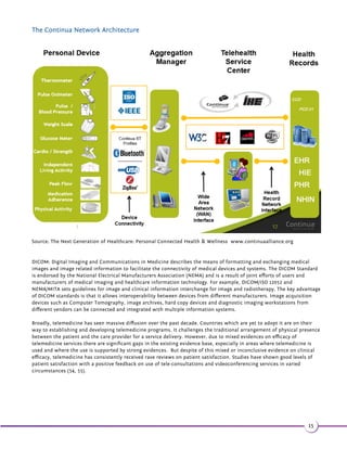 1.3 Application of m-Health in tele-medical systems 
The term ‘mobile health’ or m-Health describes the use of mobile telecommunications and multimedia technologies such 
as mobile phones and table PCs in order to link a remote patient with a consulting physician / specialist doctor. Mobile 
health can be also described as a strategy dependent upon ‘mobile computing, medical sensor and communications 
technologies for healthcare’ (47) and thereby encompass other devices such as monitoring devices for physiological 
parameters, sensors , personal health devices and technologies for communication with distant doctors (48, 49). 
Significant advances in wireless communications and network technologies have had a huge impact on the current 
telemedicine systems. For example, smart intelligent sensors and drug delivery systems allow communication with a 
personal server which is a step in facilitating complete mobility for the patient while remaining in contact with his/her 
doctor(50). 
Devices such as mobile phones and tablet PCs along with specific applications designed to cater to these devices, as well 
as others that facilitate distant delivery of healthcare can be categorized into: 
A. Devices and applications for facilitation of health management by the end-user 
B. Devices and applications for strengthening the healthcare delivery system 
Applications for patient reminders of medication, appointment schedulers, calendars for compliance with a therapy 
schedule and personal monitors of parameters like blood sugar and blood pressure can be considered under category A. 
These devices and applications represent a huge opportunity for development of customized solutions that can help 
manage ill health as well as wellness for each patient. The adaptive nature of such devices and solutions can help to 
disseminate generic as well as personalized health advice even in remote locations. 
Telecommunications strategies such as panic buttons to activate external assistance, secure wireless transmission of 
patient records or heart rate monitors that can dial for ambulance services based on patient parameters can be 
considered as m-Health solutions that can enhance the healthcare ecosystem. Smartphone or tablet applications that 
provide notifications of large-scale vaccination and therapy administration initiatives can also be included in this 
category. 
A combination of such devices and smart phone applications can be employed to devise custom-built m-Health solutions. 
This mobility in healthcare through m-Health is derived using personal servers providing global connectivity to 
telemedical servers using a wireless personal area network (WPAN), wireless local area network (WLAN), or wireless wide 
area network (WAN). The emerging mass markets for cell phones and portable computing devices are the driving forces 
towards the development of an environment conducive towards establishment of m-Health solutions. This also represents 
an evolution of the previous generation of telemedicine systems. 
Implementation of m-Health solutions is especially mandated for 
A. Professionals with high degree of physical mobility and travel 
B. Populations in remote and inaccessible areas such as mountainous terrain or coastal islands 
C. Geriatric individuals with limited mobility 
D. Populations such as tribal communities living within forests 
E. Individuals active in distant geographical locations owing to specialized nature of work 
Development of devices and applications in the m-Health sphere has occurred rapidly. Deployment of such strategies has 
also been successful in ensuring wide-spread inclusion of children in the ‘Pulse Polio’ mass vaccination campaign in India 
(51). 
Likewise, delivery of personalized healthcare advice for management of diabetes (GILC 
online, Brazil) has been facilitated by the use of m-Health solutions (49). 
Challenges in the deployment of m-Health solutions 
Although the outlook for establishment of m-Health solutions is bright and positive, there are factors that have hindered 
large-scale adoption of m-Health technologies throughout the healthcare systems. These challenges include- 
• *.%23 -# 1#2%.1$^'$ +3'2$15($2YfaZk$5$+./,$-3.%23 -# 1#2.% 1$%.1$^'$ +3'2$15($2(2 ' ++$-$ 
12 
 